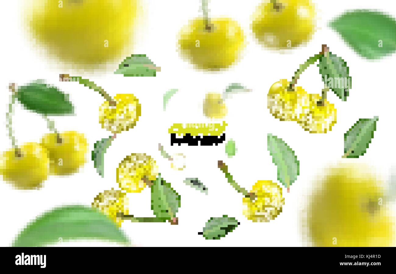 Flying Cerezas amarillas de fondo. realista vector de calidad Imagen