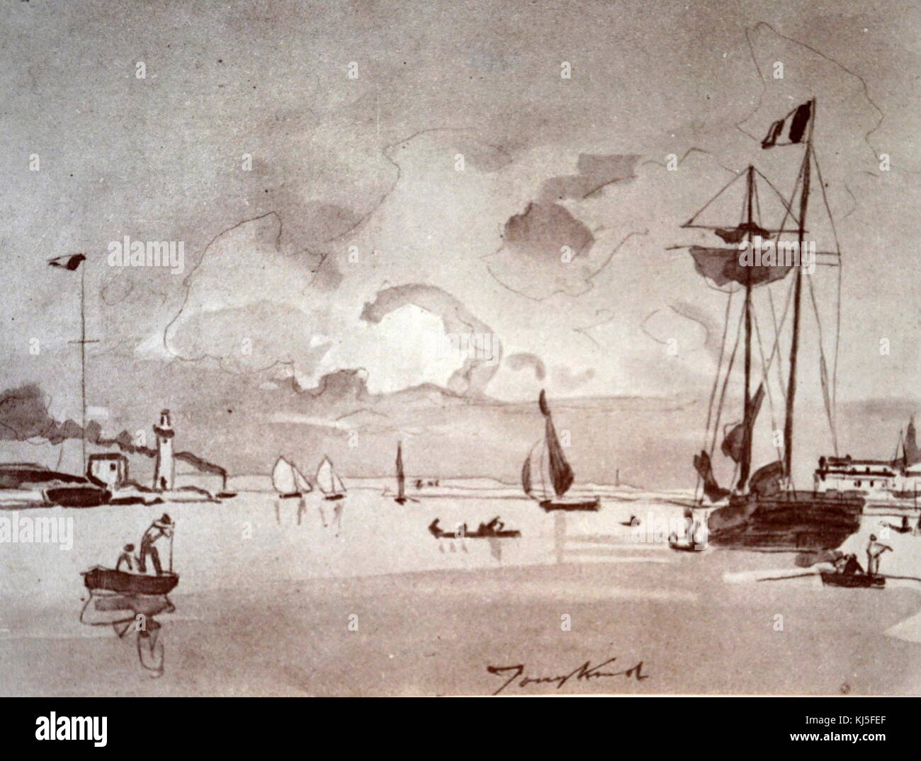 Pintura titulada 'la salida desde el puerto de Honfleur' por Johan Barthold Jongkind (1819-1891), pintor y grabador holandés. Fecha del siglo XIX Foto de stock
