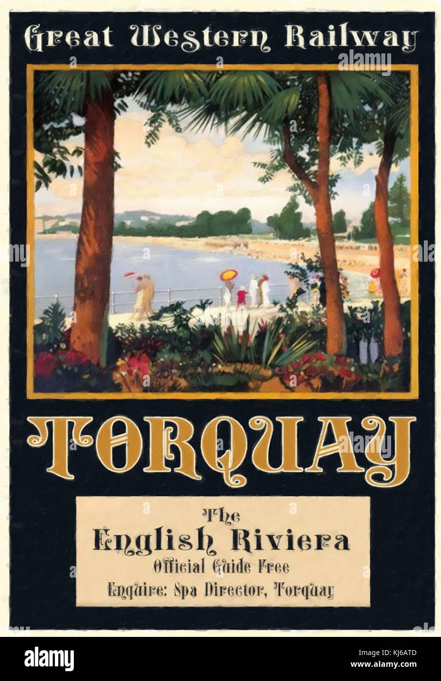 Torquay (Inglaterra) facturó como la Riviera inglesa en un cartel sobre 1910 Foto de stock