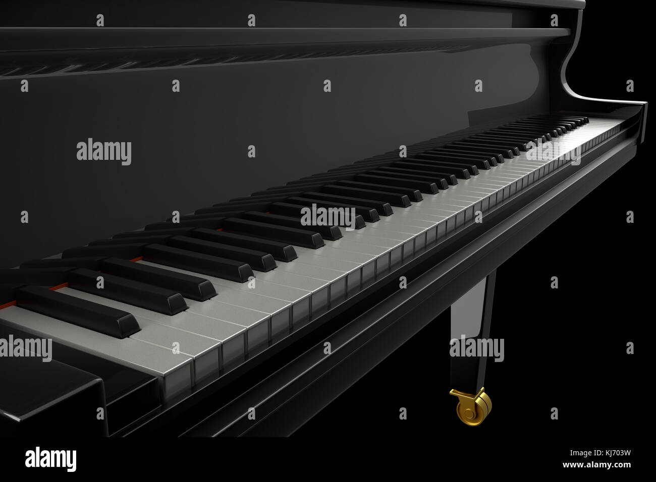 Piano negro de lujo en la escena oscura. 3D Render ilustración. Foto de stock