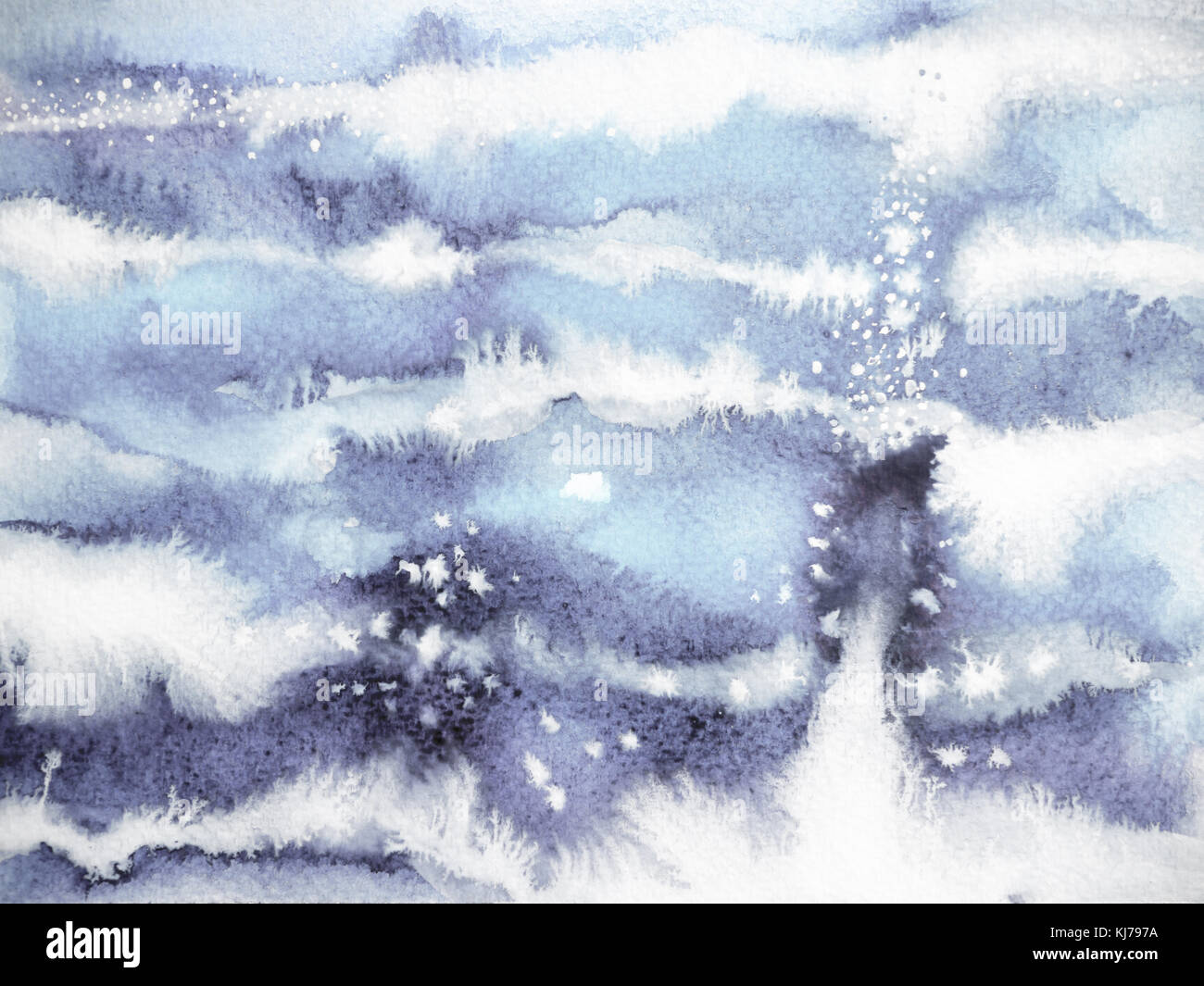 Pintura acuarela mínima onda azul cielo estilo vintage dibujado a mano ilustración Foto de stock