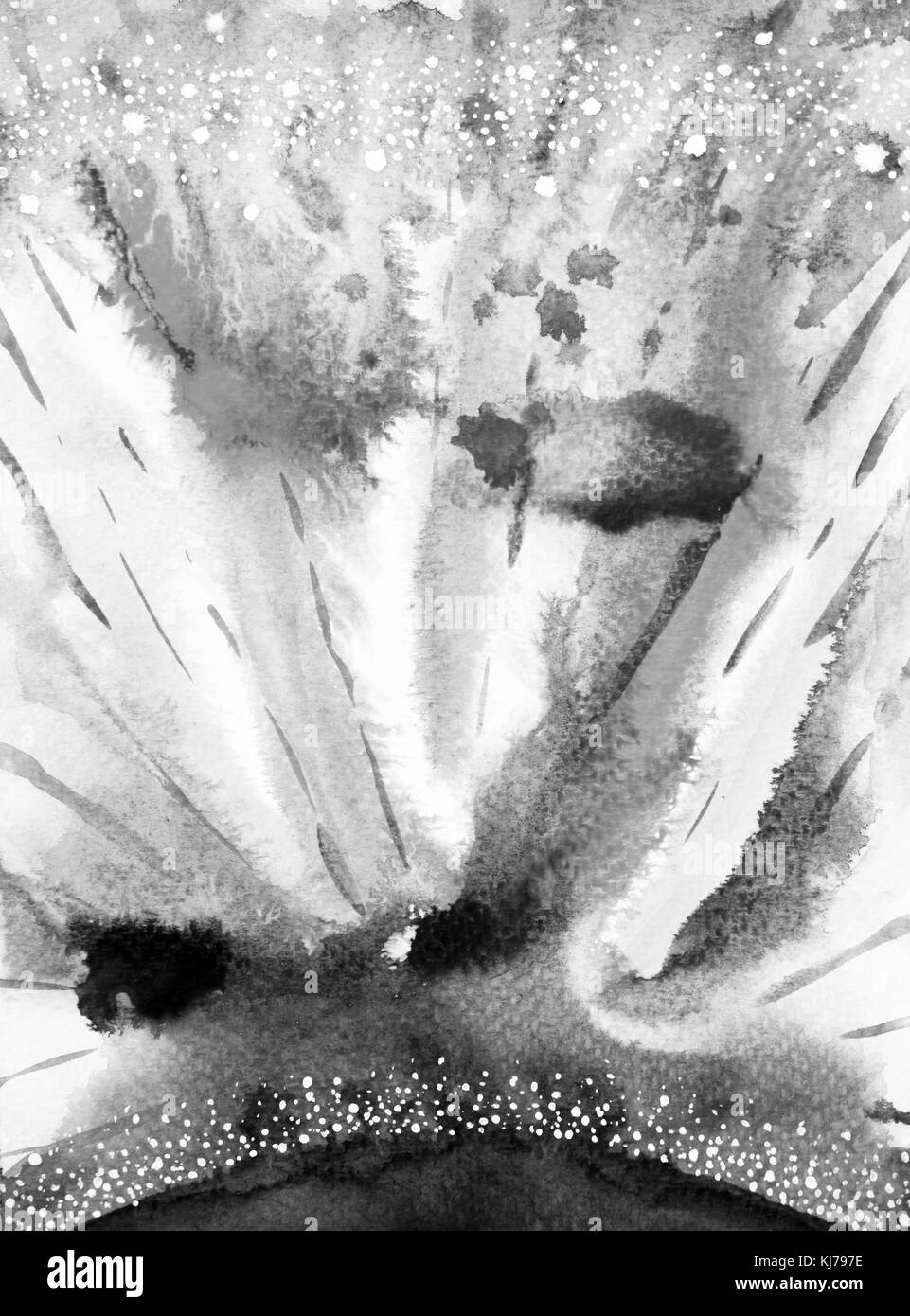 Resumen La pintura acuarela negro, blanco universo dibujado a mano diseño ilustración de fondo Foto de stock