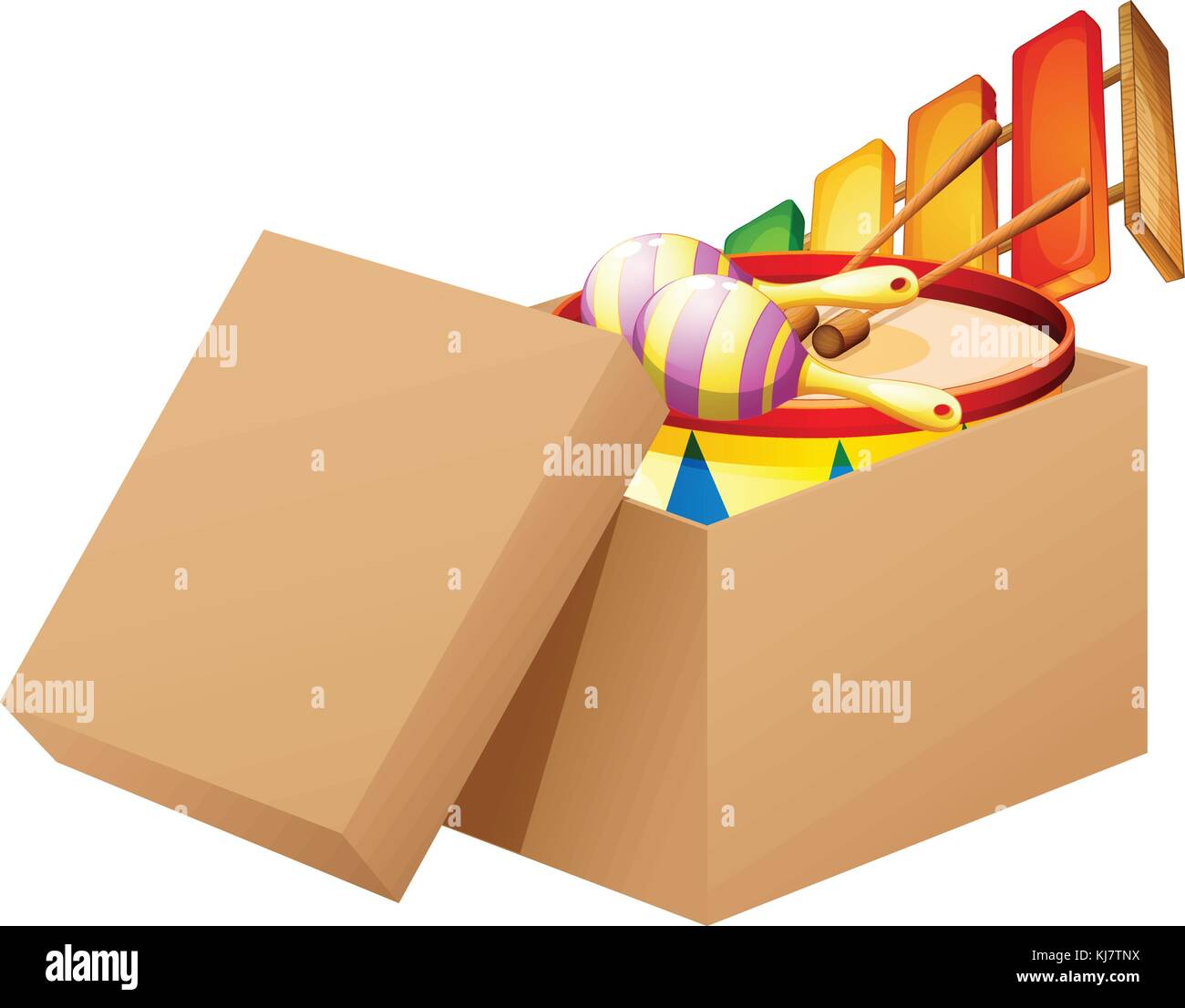 Ilustración de un cómic lleno de juguetes sobre un fondo blanco. Ilustración del Vector