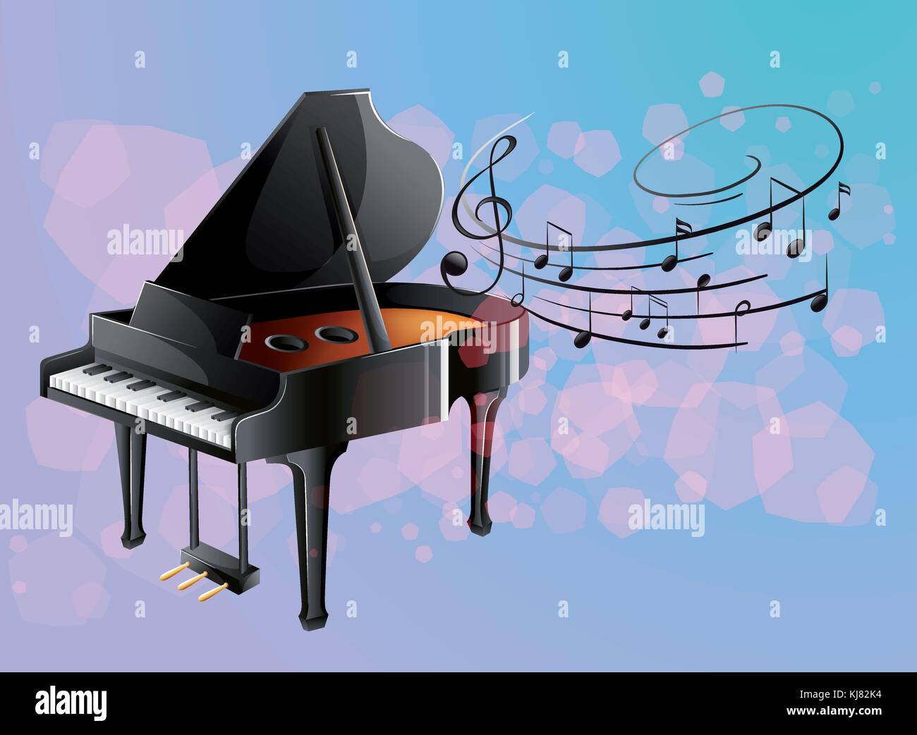 Ilustración de un piano con notas musicales Imagen Vector de stock - Alamy