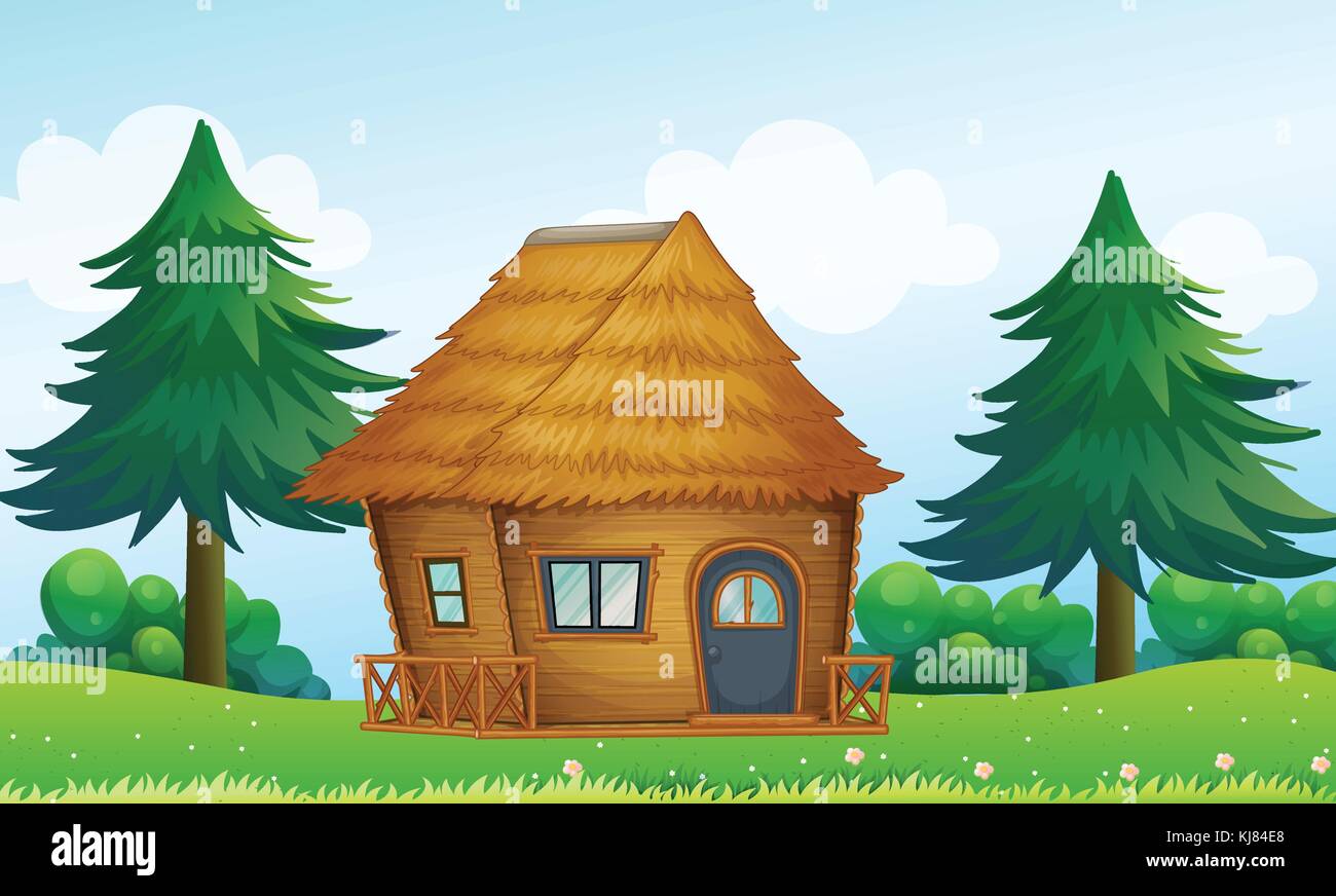 Ilustración de una casa nativa en la colina Ilustración del Vector