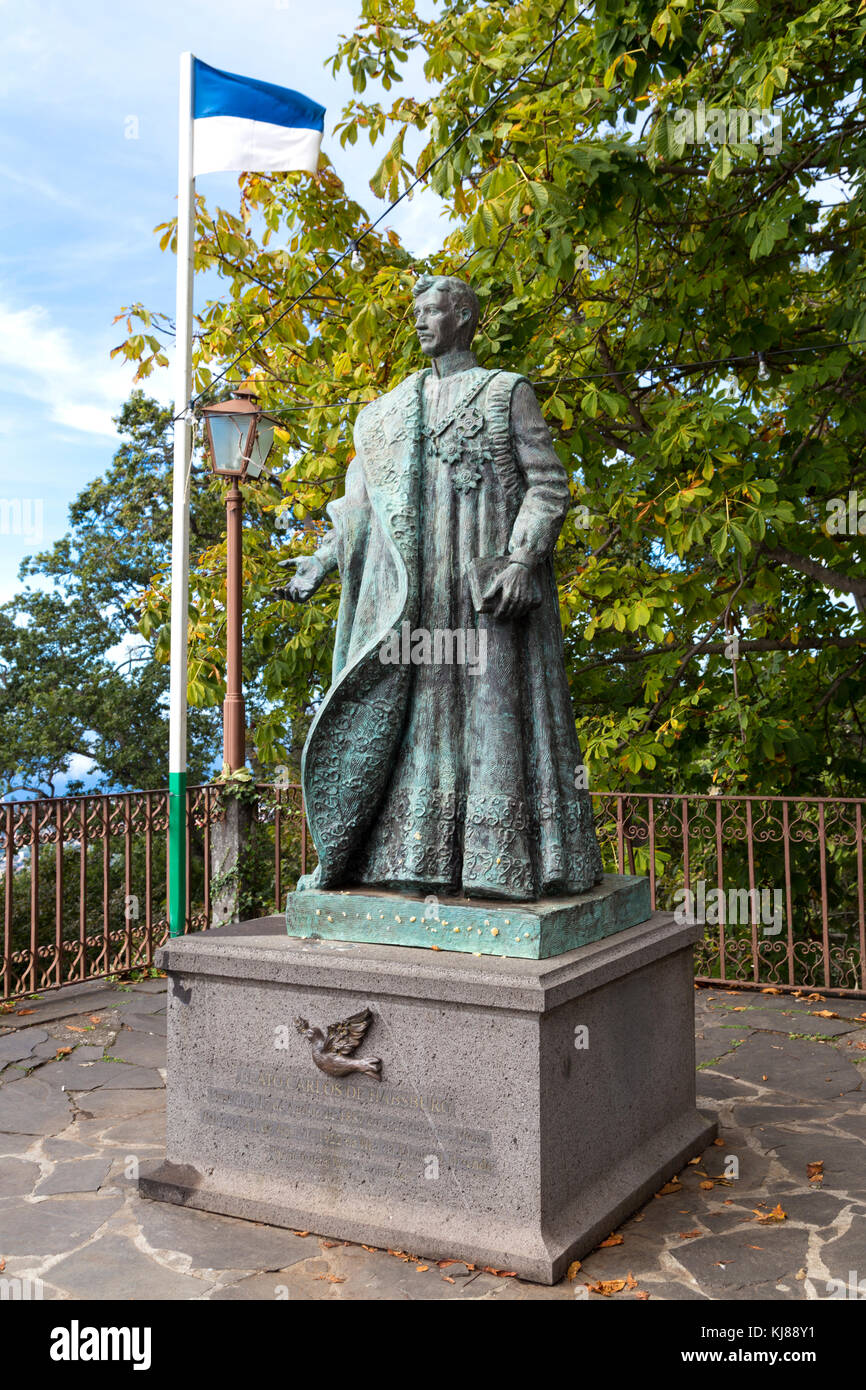 Estatua de Carlos I de Austria (Beato Carlos de Habsburgo) por Augusto Cid, Monte, Madeira, Portugal Foto de stock