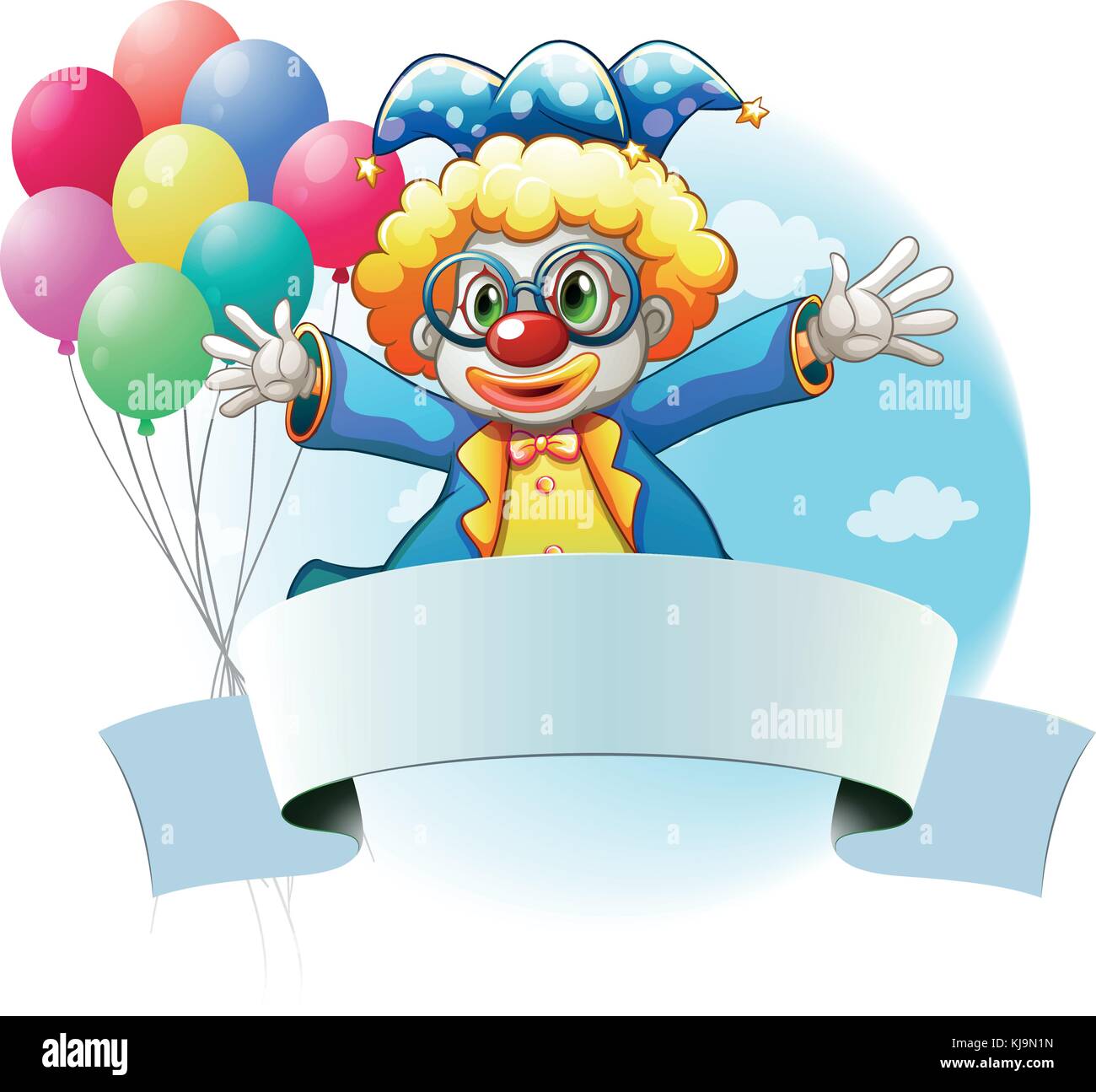 Ilustración de un payaso con globos y el vacío de los carteles en un fondo blanco Imagen Vector de stock - Alamy Ilustración de un payaso con globos y el vacío de los carteles en un fondo blanco Imagen Vector de stock - Alamy