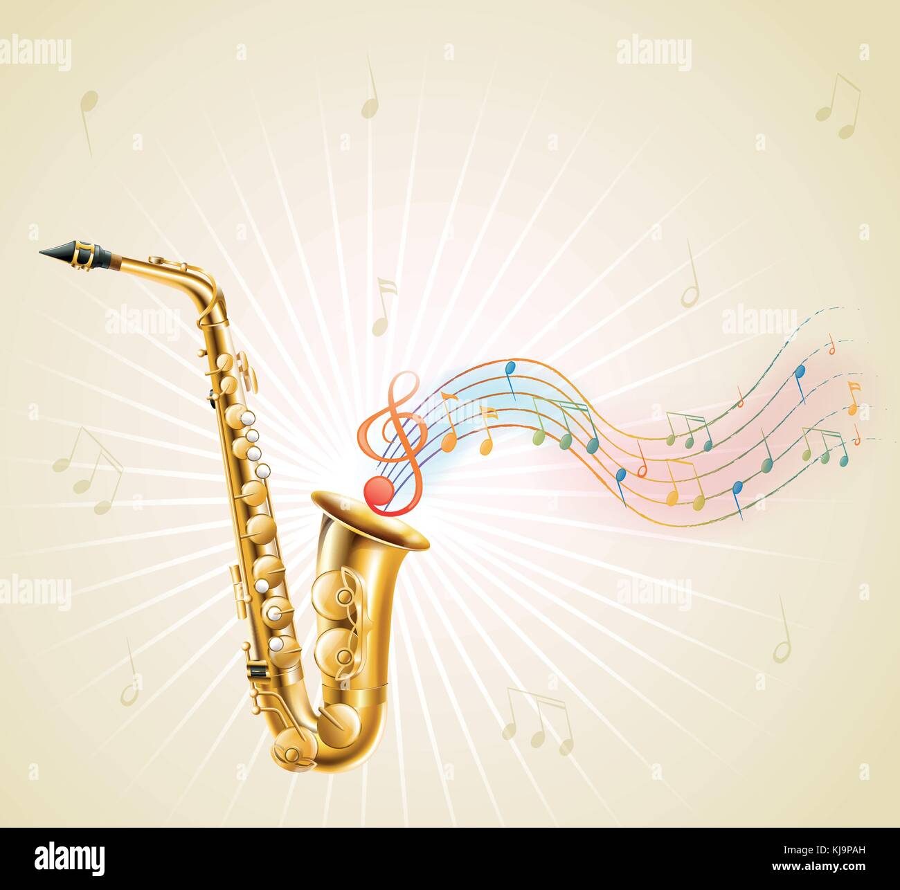 Ilustración De Un Saxofón Con Notas Musicales Sobre Un Fondo Blanco Imagen Vector De Stock Alamy 1099