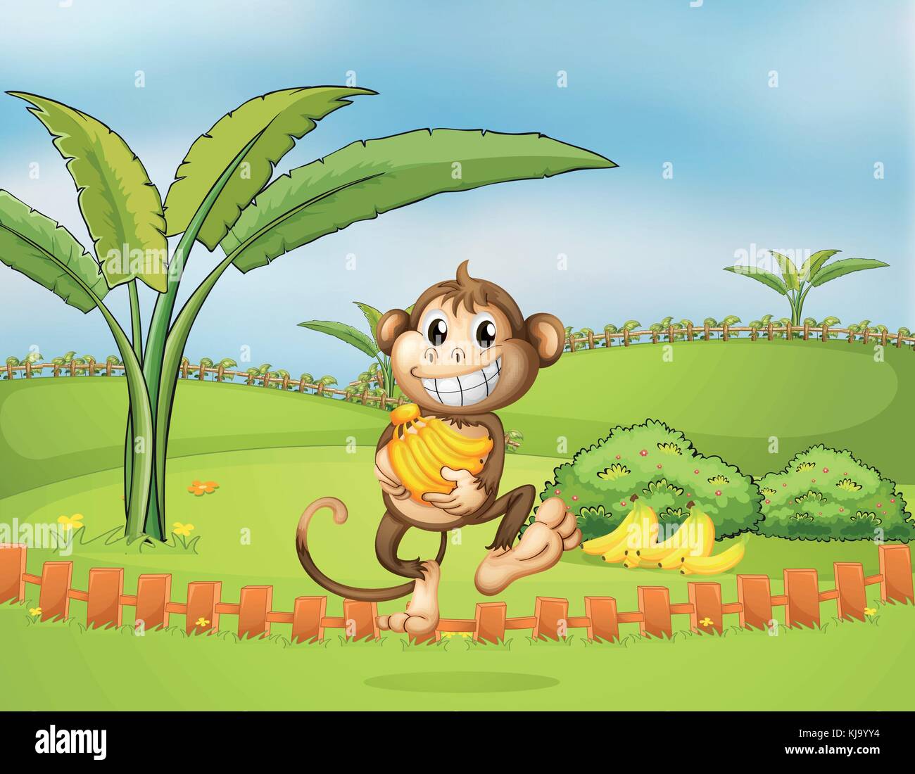 Ilustración de un mono huyendo con plátano Ilustración del Vector