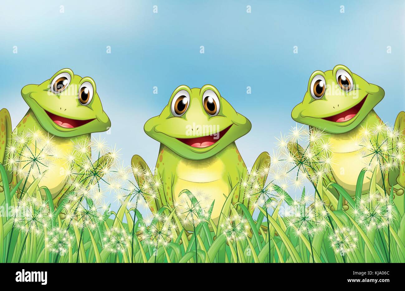 Ilustración de las Tres ranas en el jardín Ilustración del Vector