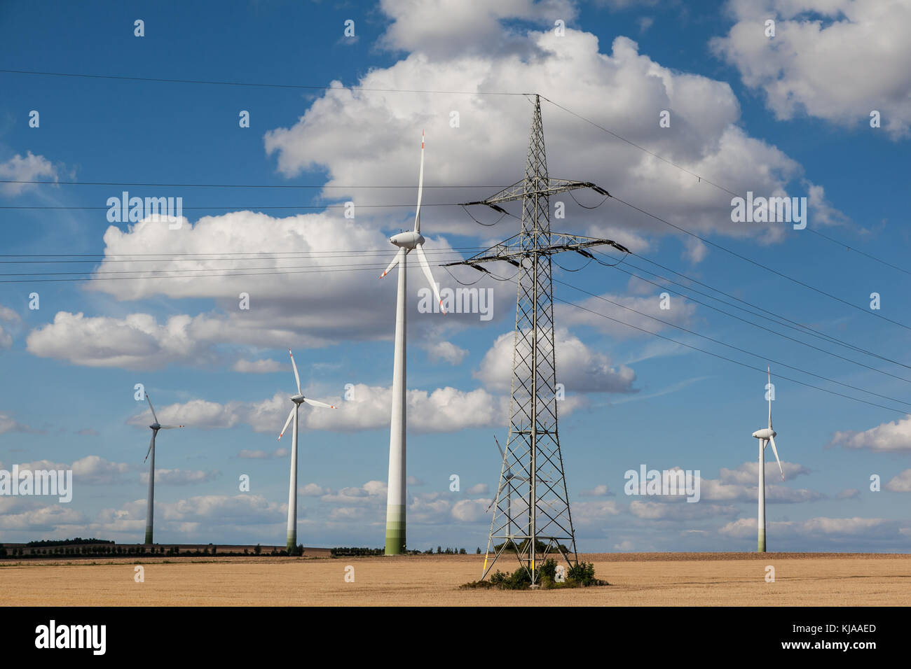 Windräder mit Überlandleitung Foto de stock