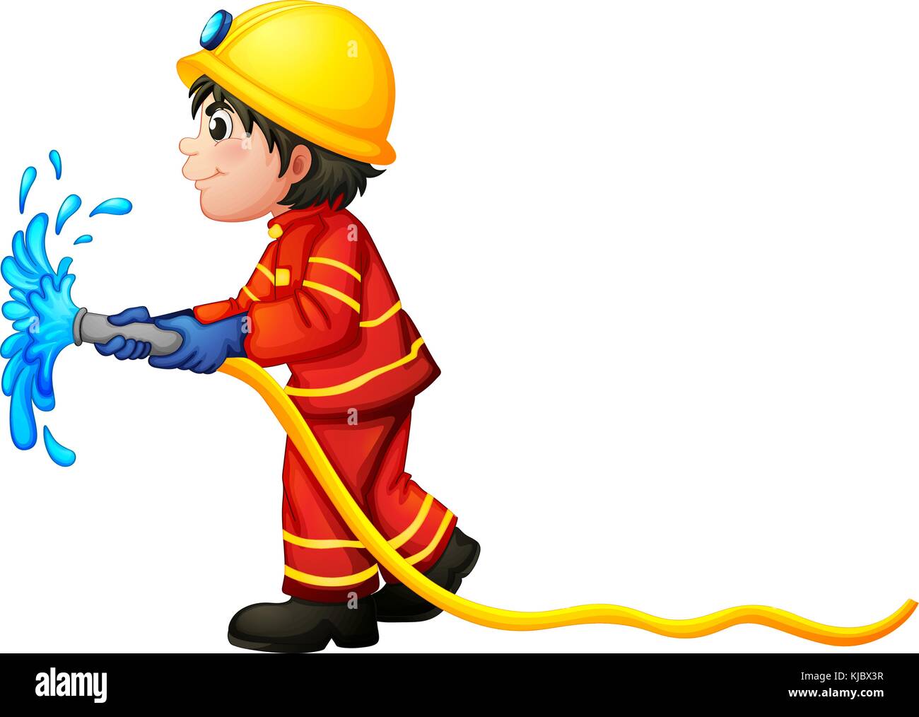 Ilustración de un bombero que sostiene una manguera de agua sobre un fondo  blanco Imagen Vector de stock - Alamy