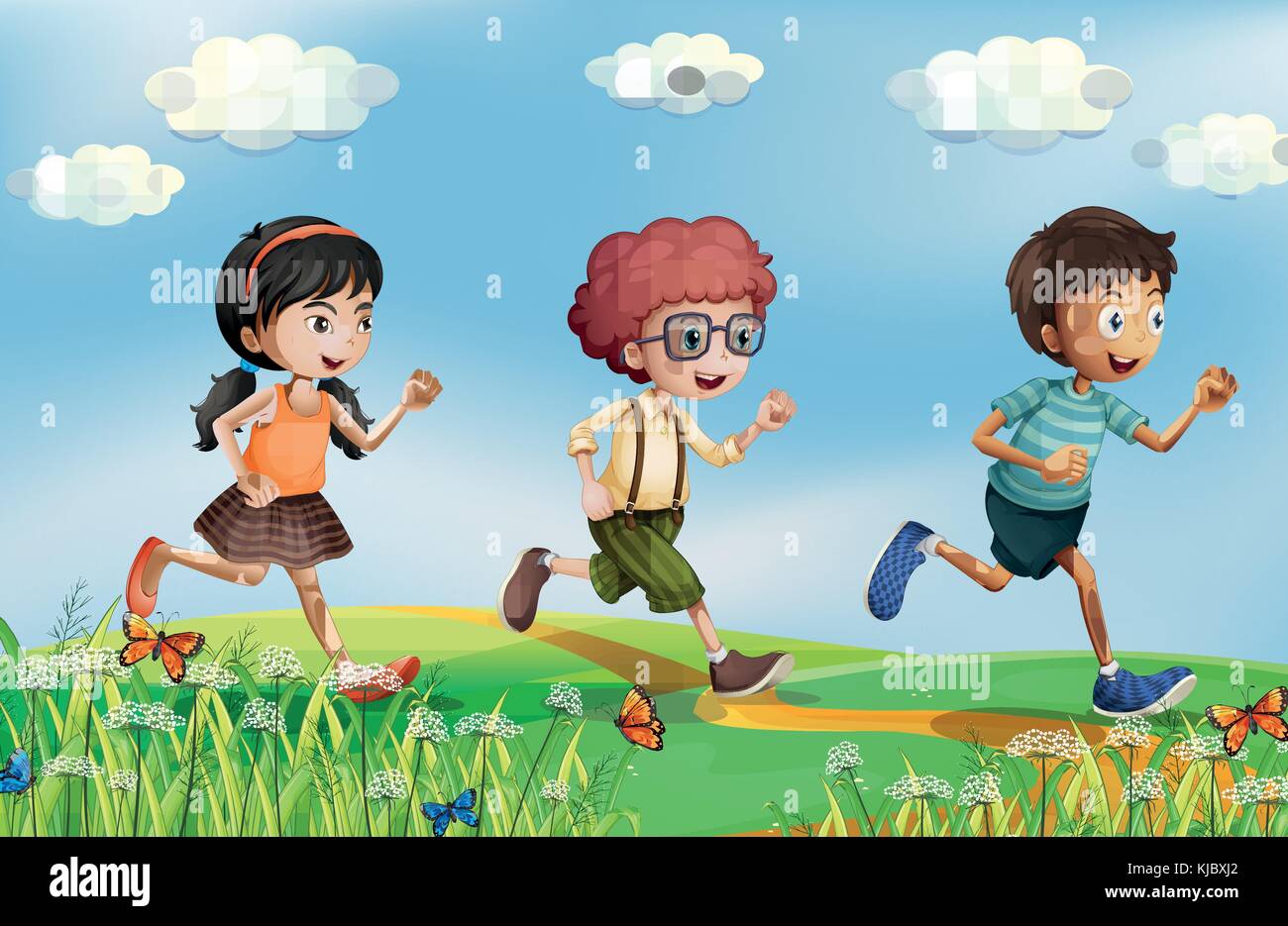 Ilustración de los niños corriendo en las colinas Ilustración del Vector