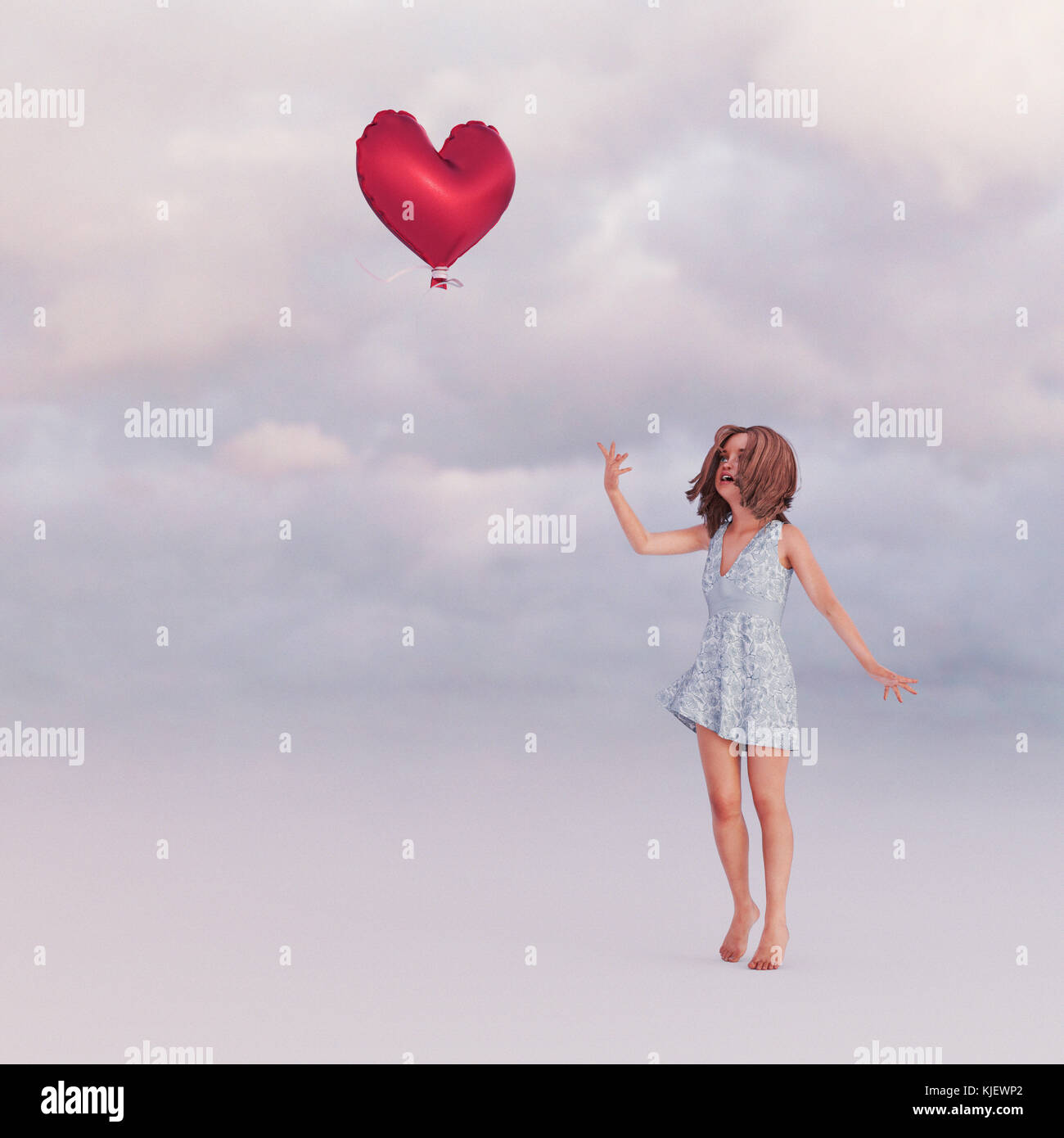 Chica soltando globos con forma de corazón en el cielo Fotografía de stock  - Alamy