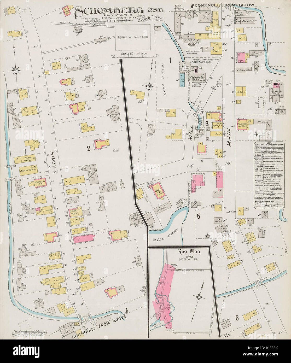 Seguro de Incendio mapa de Schomberg, Ontario, 1904 Fotografía de stock