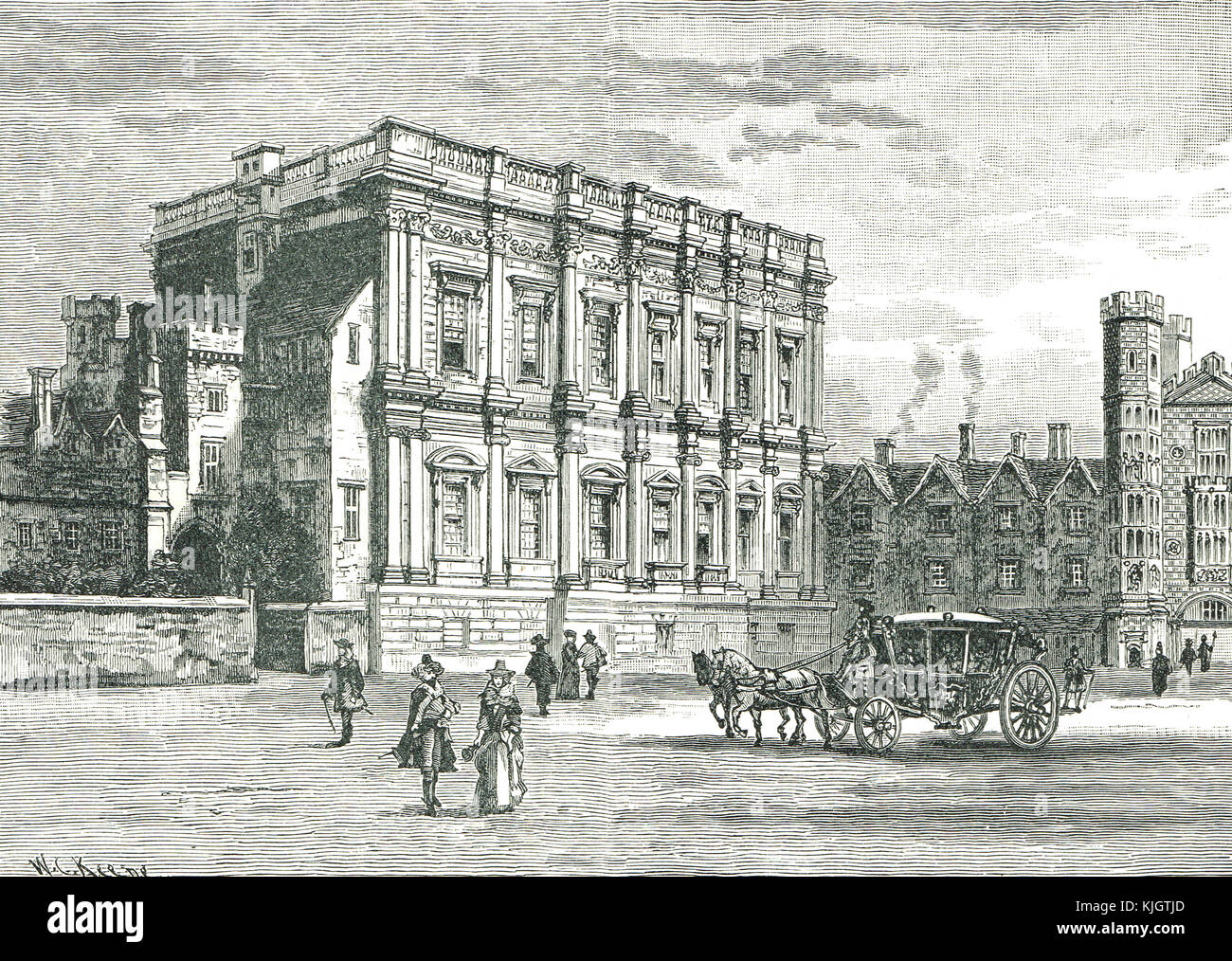 La Banqueting House, Whitehall, Londres, en la época de Carlos I Foto de stock