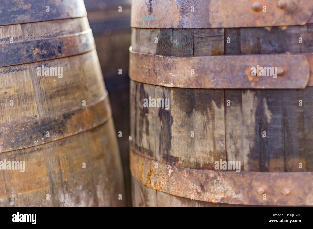 En barriles de Whisky Glenfiddich Distillery, Dufftown, Speyside, Escocia, Reino Unido Foto de stock