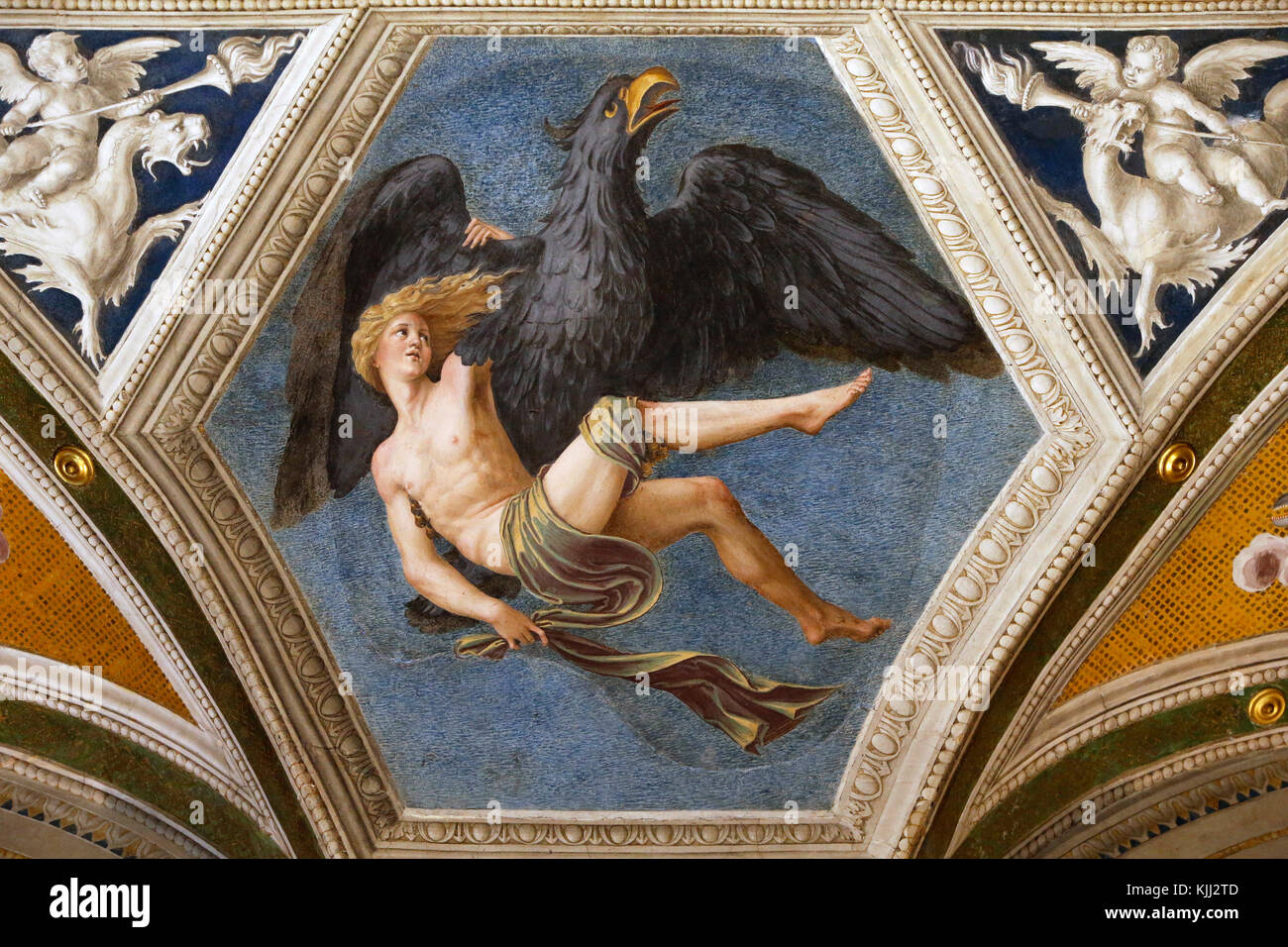 Villa Farnesina, Roma. La Loggia de la Galatea. Signo zodiacal de Acuario, representado por la figura de Ganímedes. Italia. Foto de stock
