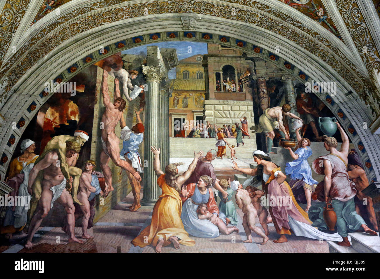 Los museos del Vaticano, en Roma. Las habitaciones de Rafael. Incendio en el Borgo. Italia. Foto de stock