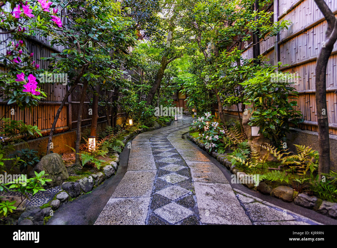 Kyoto, Japón - Abril 23, 2014: La entrada ochaya Masuume en el distrito Gion. Foto de stock