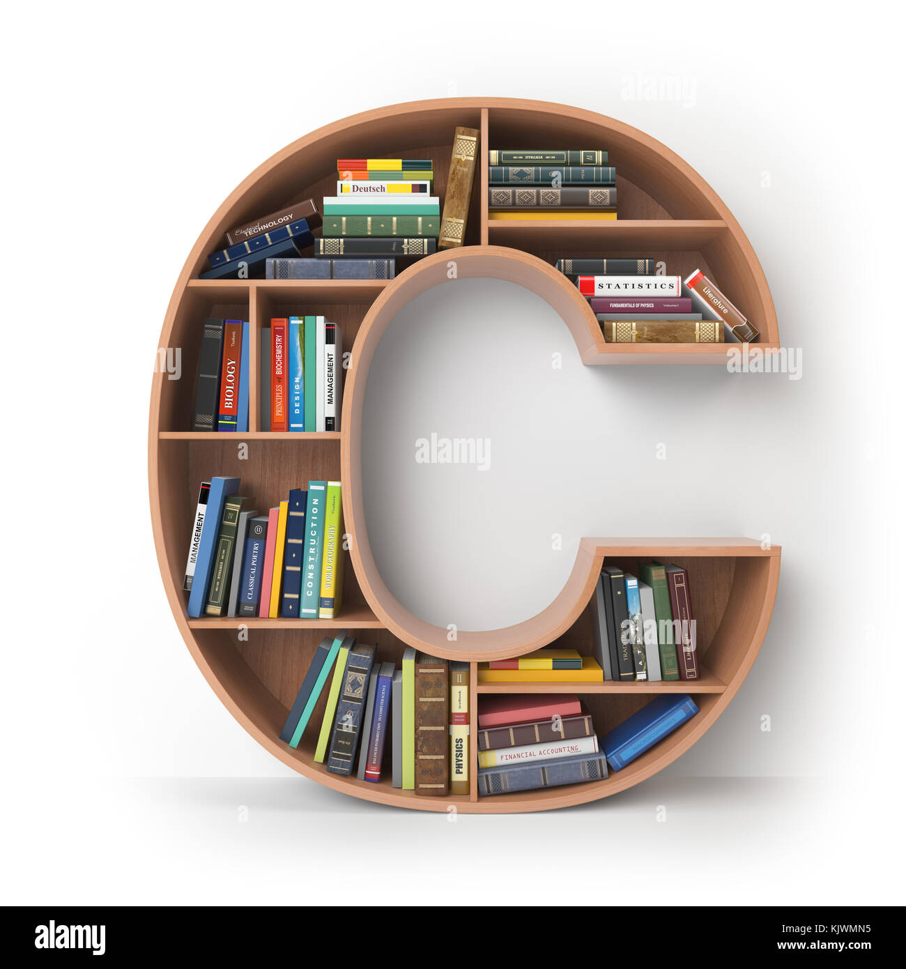 Letra c. el alfabeto en forma de estanterías con libros aislado en blanco.  Ilustración 3d Fotografía de stock - Alamy