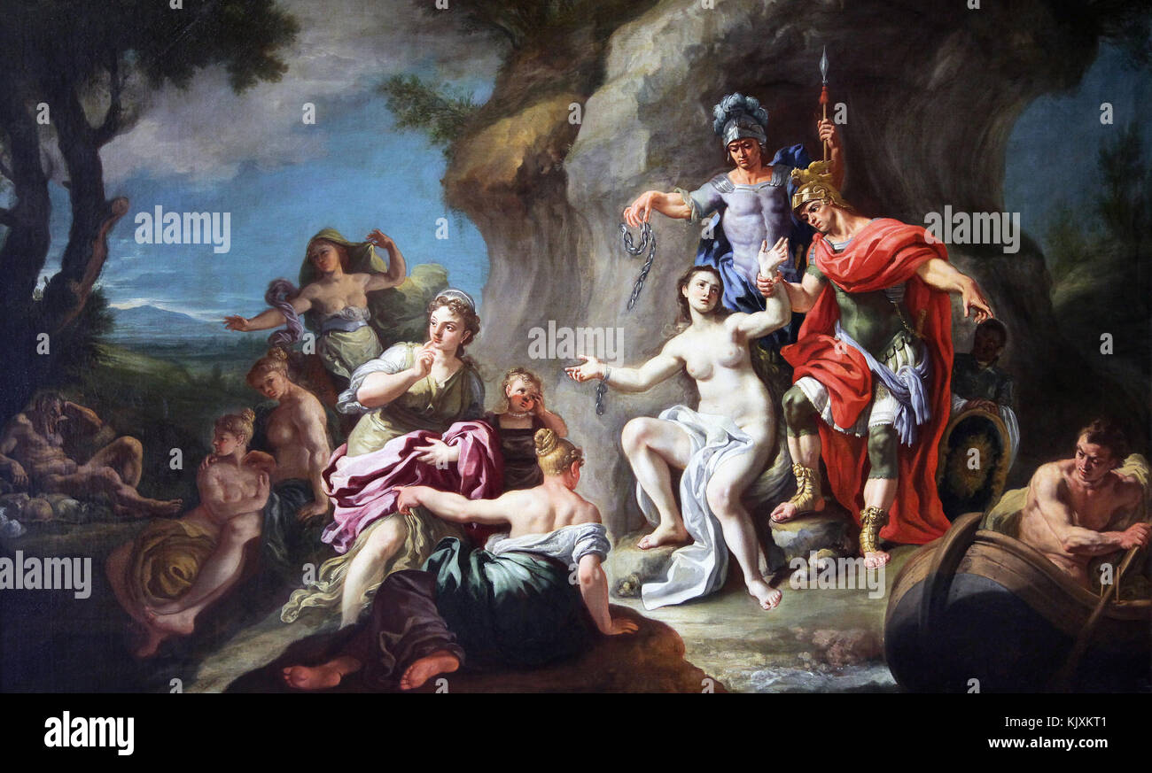 La liberación de Lucía.una pintura por Nicola Maria Rossi 1690-1758.Un pintor italiano del barroco tardío. Foto de stock