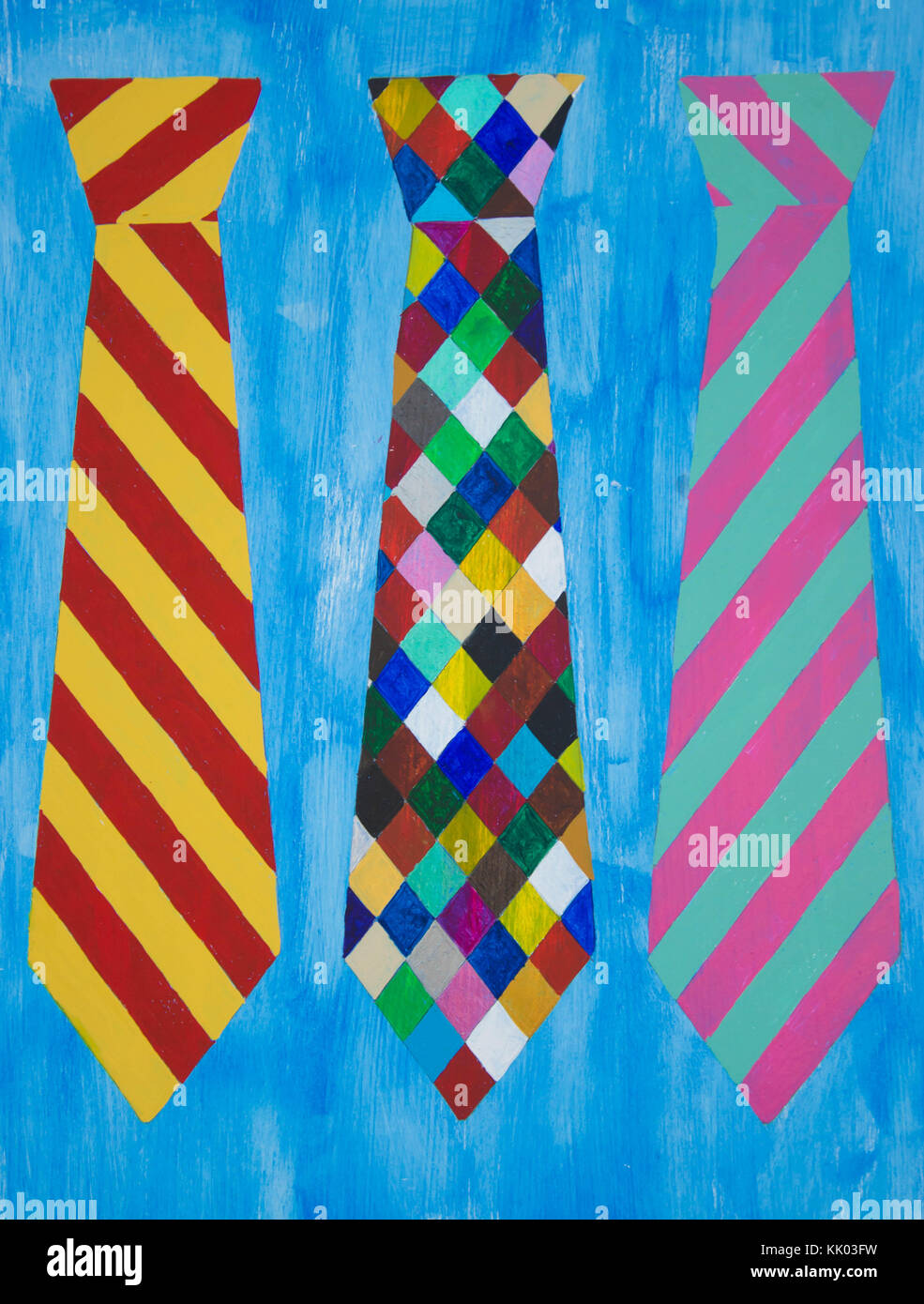 Coloridas corbatas pintadas a mano en madera de color azul de fondo de  panel Fotografía de stock - Alamy