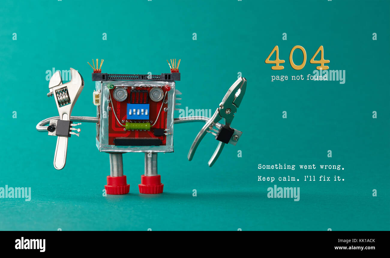 No se ha encontrado la página Plantilla para web. Robot reparador de  juguete con alicates llave ajustable, el mensaje de advertencia de error  404, Algo salió mal, mantener la calma voy a