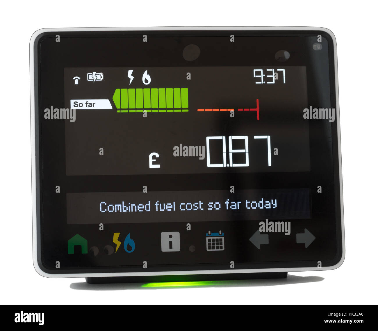 Chameleon medidor inteligente tecnología de pantalla que muestra el uso de la energía dentro de una cámara doméstica, Inglaterra, Reino Unido. Foto de stock
