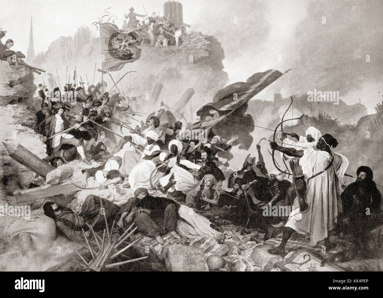 La batalla de Viena, la montaña kahlenberg, en Viena, el 12 de septiembre de 1683 después de que la ciudad había sido asediada por el imperio otomano durante dos meses. De hutchinson de la historia de las naciones, publicado en 1915. Foto de stock