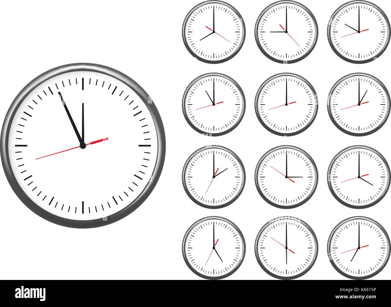 Oficina de pared Reloj. Conjunto de iconos que muestra todas las horas  Imagen Vector de stock - Alamy