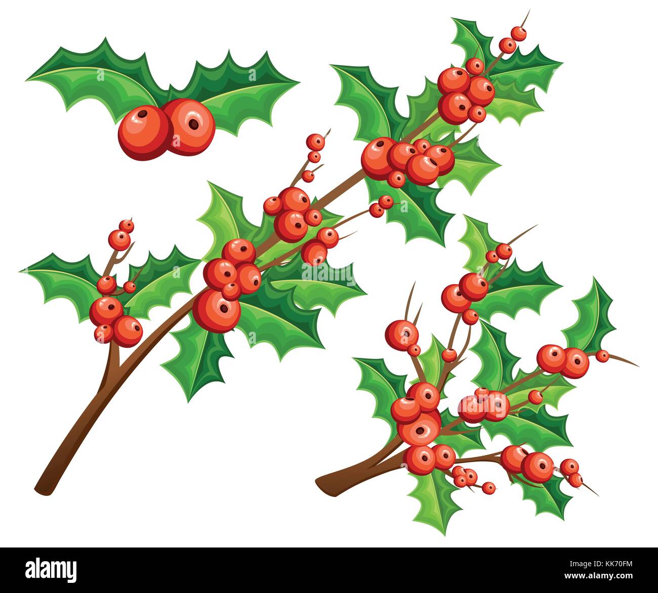 Muérdago plano decorativo. ramas con bayas rojas hojas verdes. Navidad