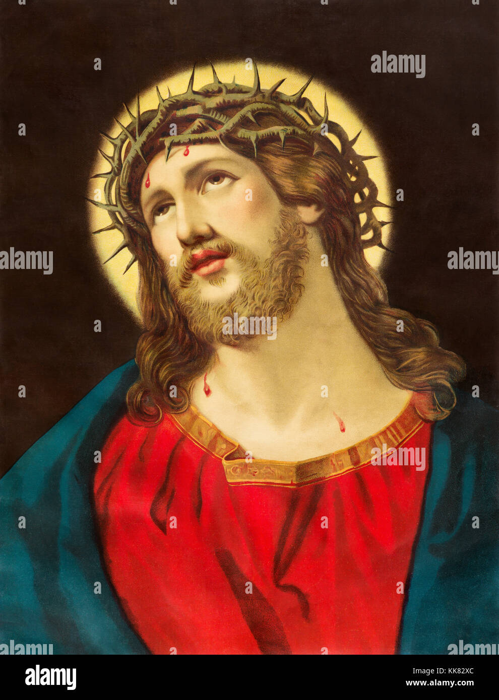 BRATISLAVA, Eslovaquia, - 11 noviembre, 2017: católica típica imagen de Jesucristo con la corona de espinas Impreso en Alemania desde finales de los 19. ciento. Foto de stock
