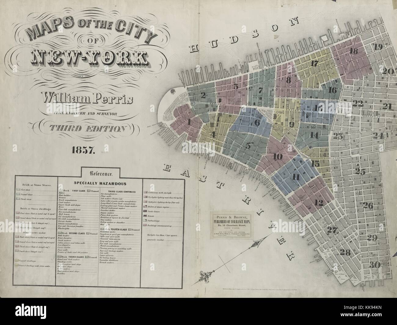 Grabado de la imagen de mapa de un atlas, con el original título leyendo 'Volume 1 Mapa Índice', la ciudad de Nueva York, Nueva York, 1859. Desde la Biblioteca Pública de Nueva York. Foto de stock