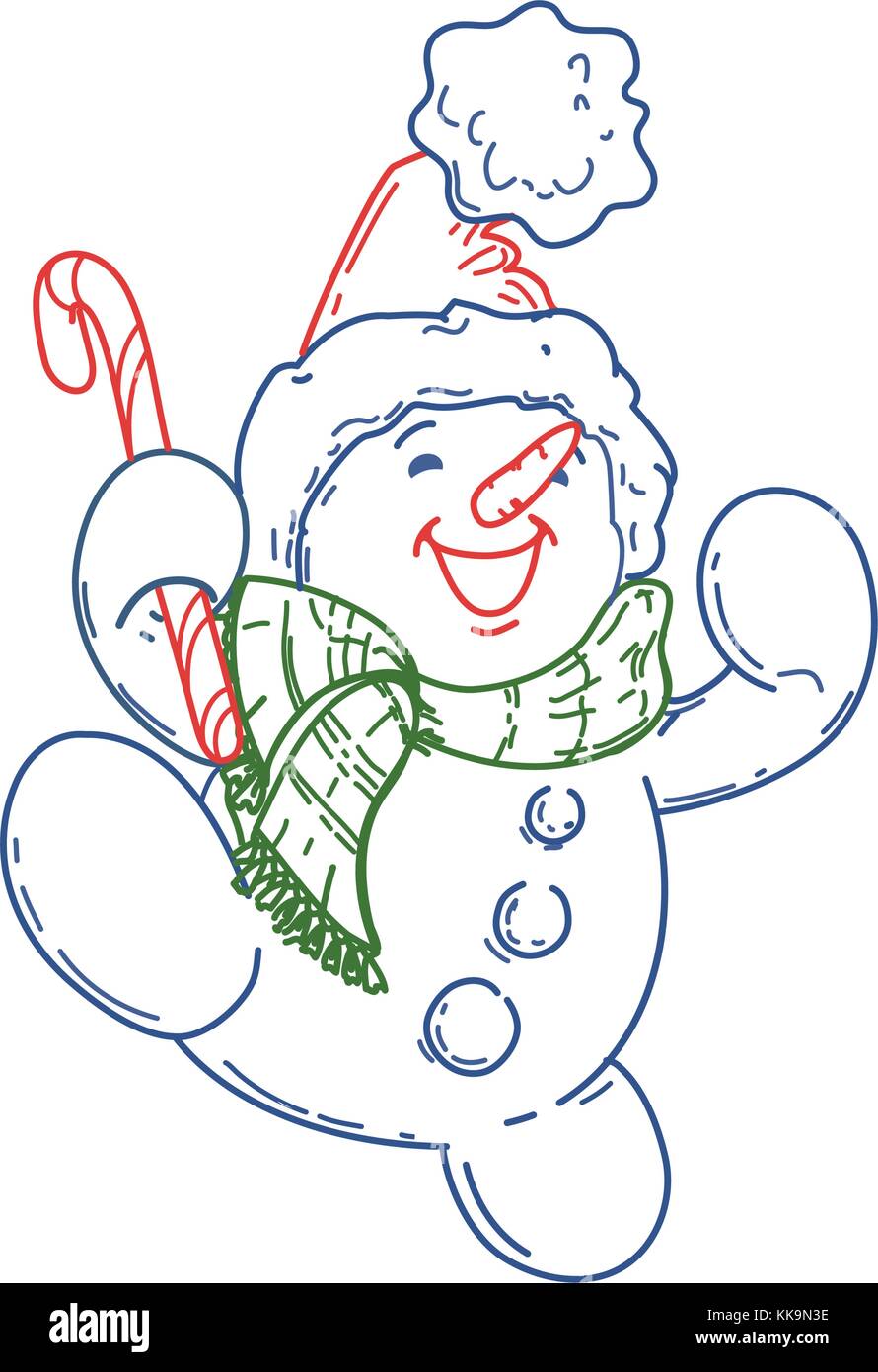 Feliz caricatura muñeco de nieve Ilustración del Vector