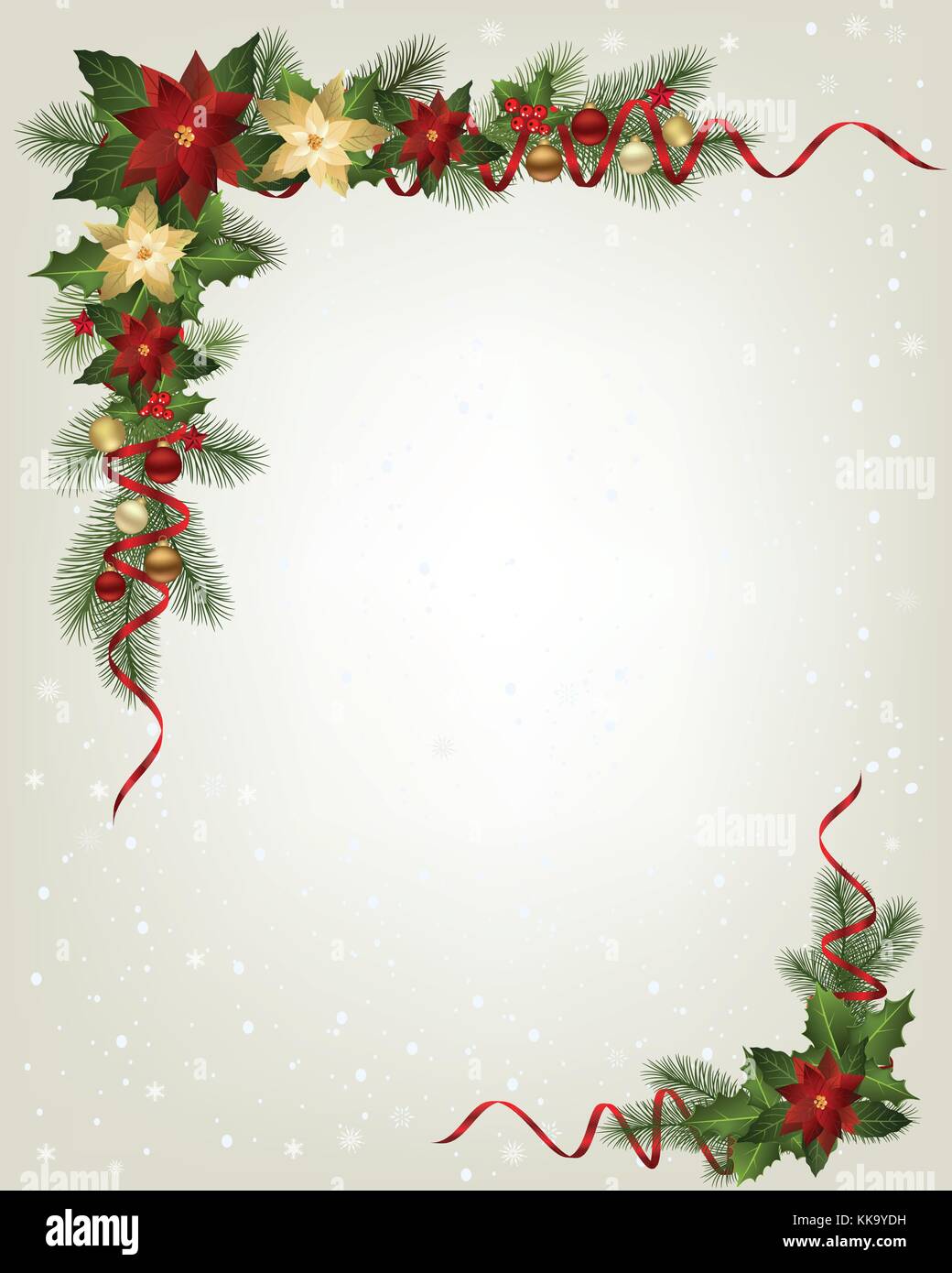 Guirnalda de navidad con ramas de abeto y elementos decorativos. La navidad  frontera con poinsettia flores para decoraciones de navidad Imagen Vector  de stock - Alamy