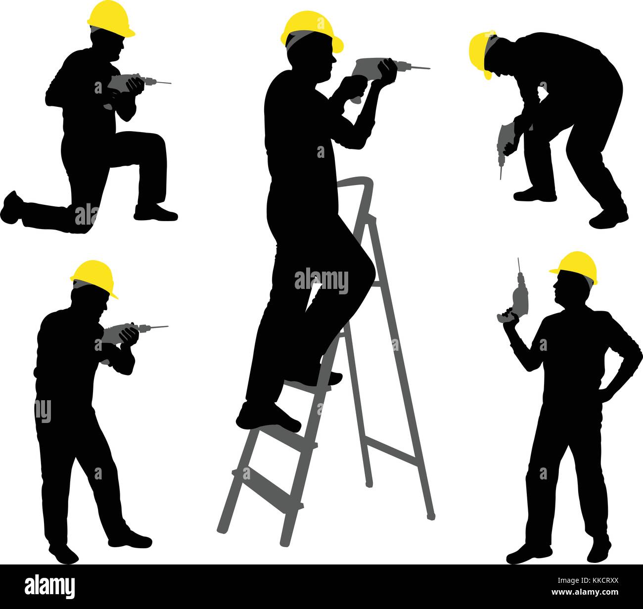 Los trabajadores con silueta de perforación Ilustración del Vector