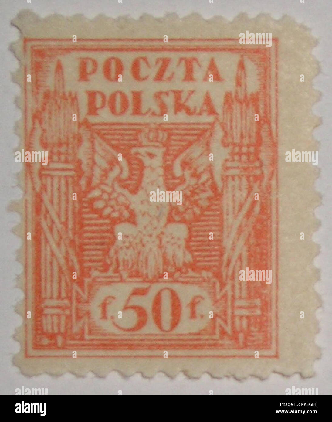 Timbre Pologne du Nord 1919-1923 50forange emblemes Foto de stock