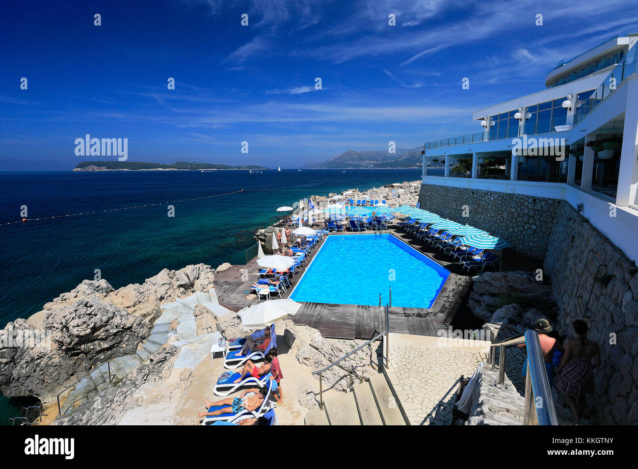 El Hotel Ariston, de Lapad de Dubrovnik, la ciudad, la costa dálmata, Mar Adriático, Croacia, Europa. Foto de stock