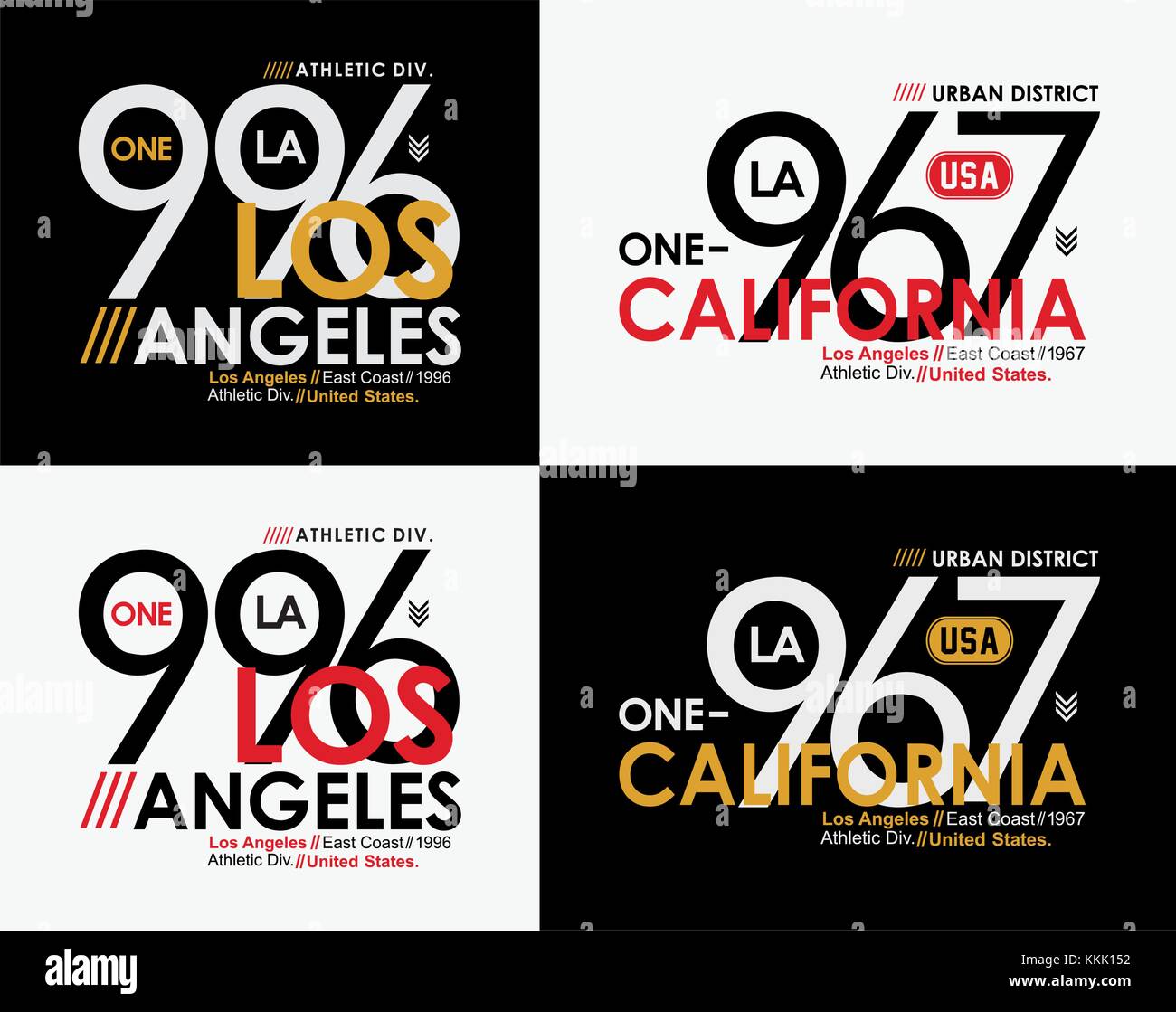 Set los angeles diseño para imprimir en camisetas, etiquetas, carteles, y itc Ilustración del Vector