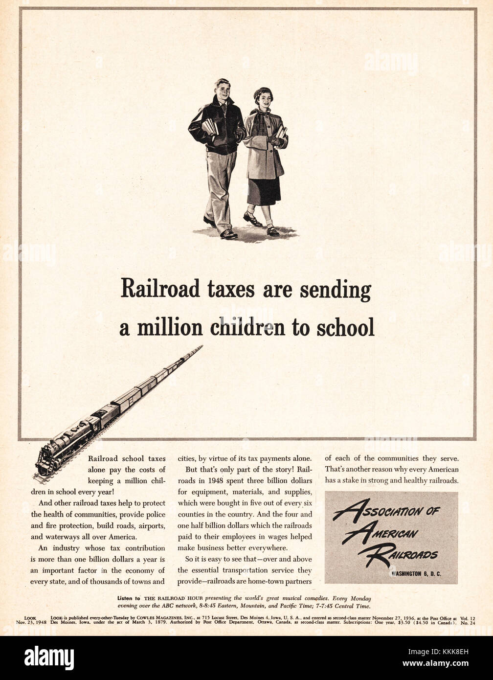 1948 EE.UU. la revista Association of American Railroads anuncio Foto de stock