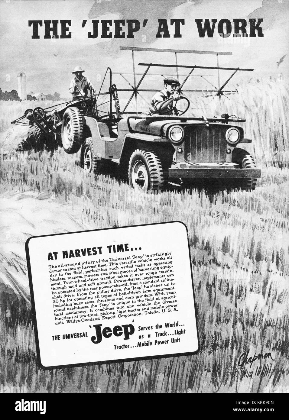 1947 EE.UU. la revista Jeep anuncio Foto de stock