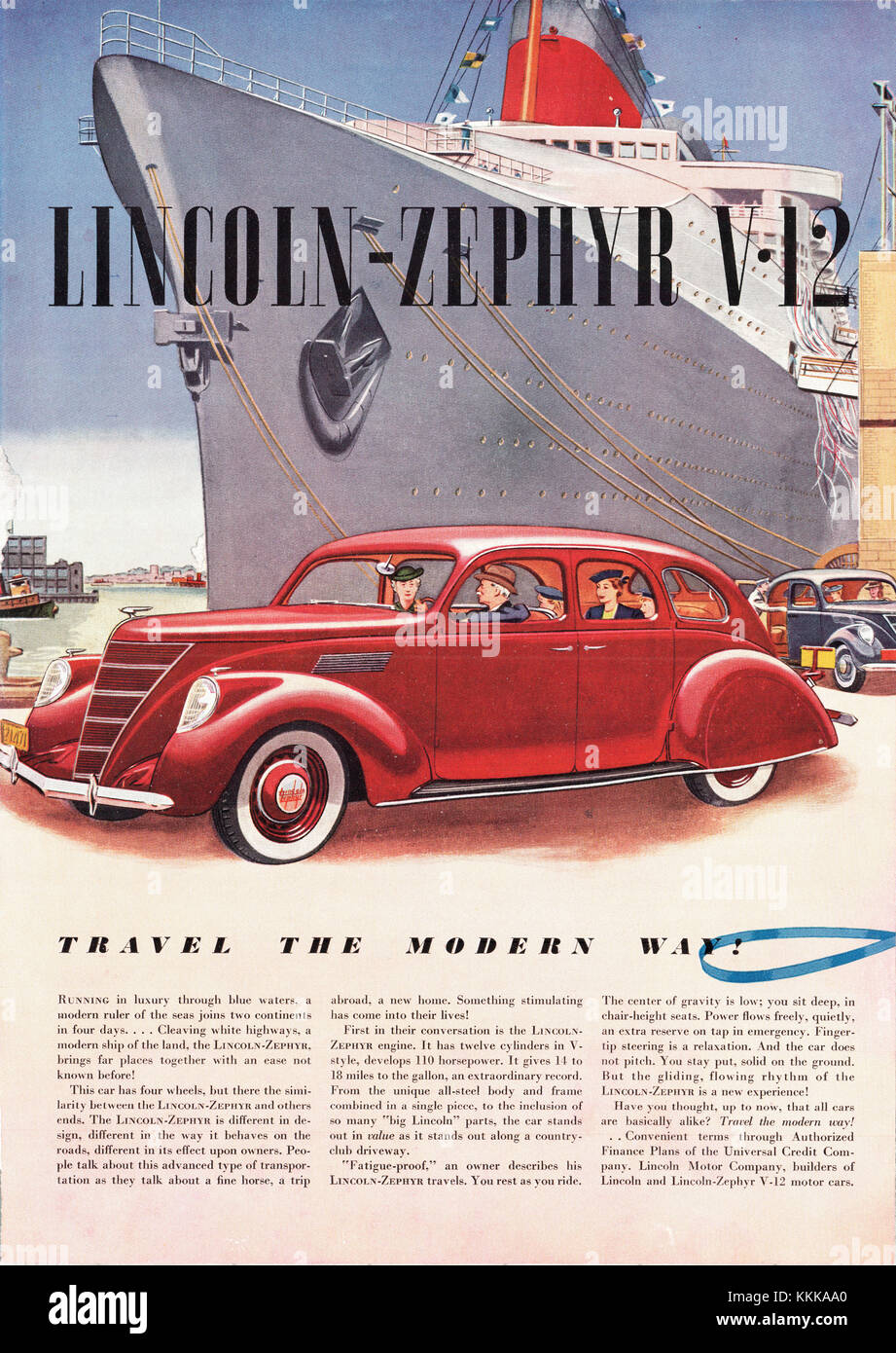 1937 EE.UU. la revista Chevrolet Lincoln-Zephyr V-12 Car anuncio Foto de stock