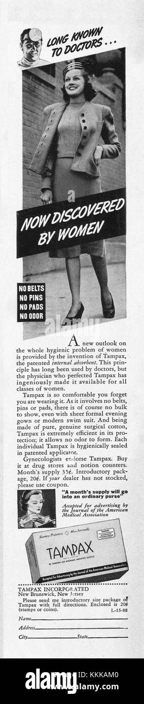 1938 EE.UU. la revista Anuncio Tampax Foto de stock