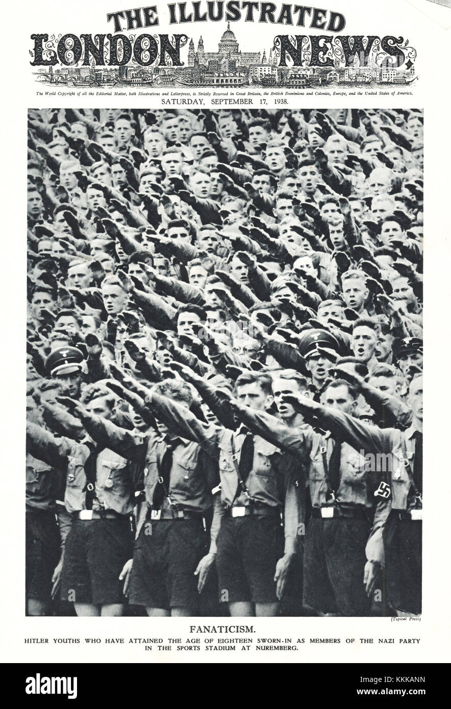 1938 La revista británica la ilustración de la Juventud de Hitler en Nuremberg Foto de stock