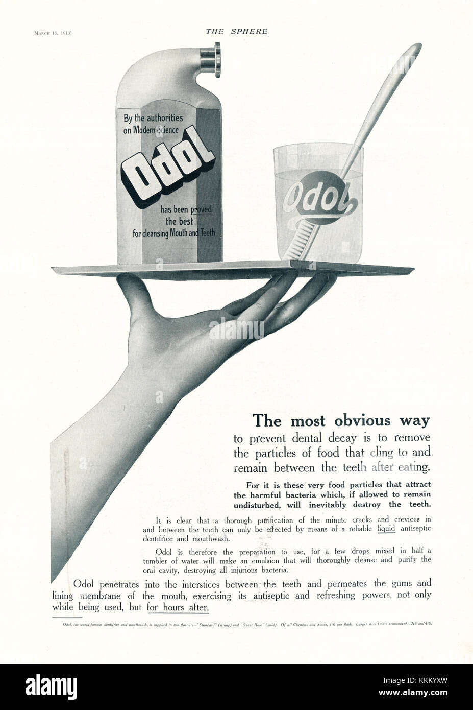 1913 La revista británica Anuncio dentífrico Odol Foto de stock