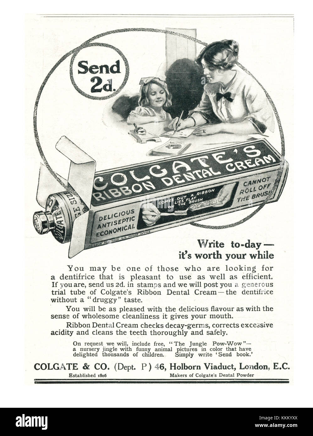 1913 La revista británica pasta dental Colgate anuncio Foto de stock