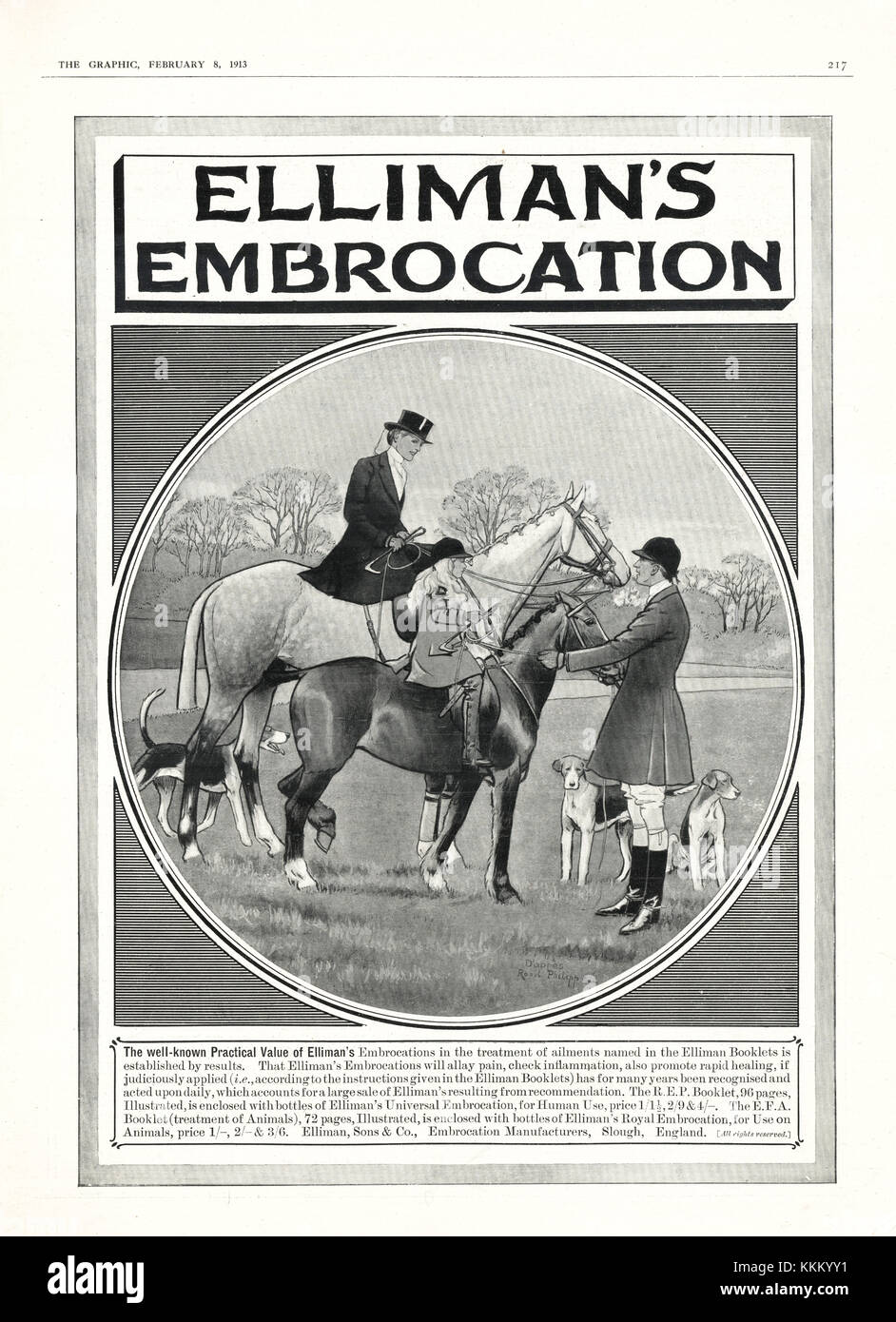 1913 La revista británica Elliman's Embrocación anuncio Foto de stock