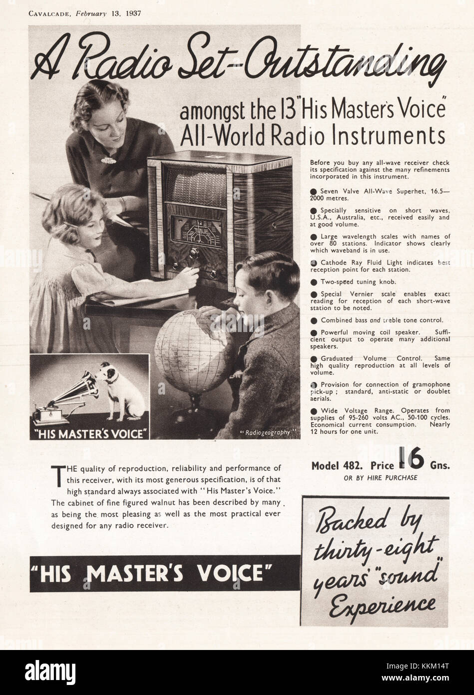 1937 La revista británica Radio la Voz de Su Amo Ad Foto de stock