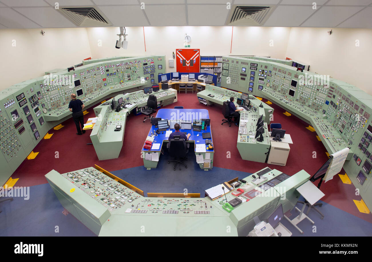 La sala de control en Hunterston B estación de energía nuclear cerca de West Kilbride, Escocia. Foto de stock